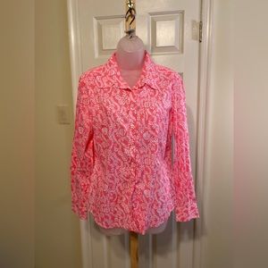 NWOT Tradition Country Collection - Pink & white floral pattern shirt, S…